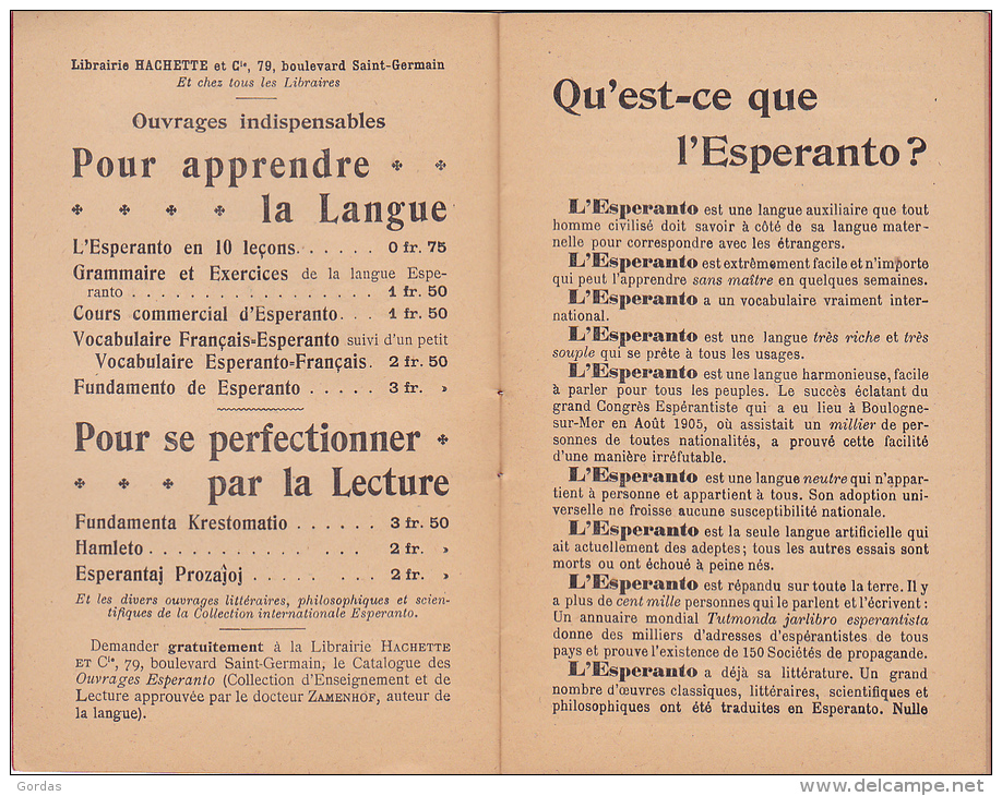 Esperanto - Premier Manuel - 1906 - Brochure - Esperanto