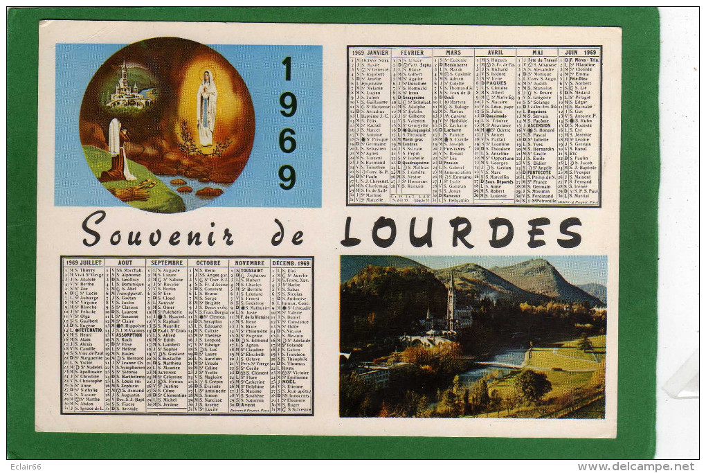 65 - Souvenir De LOURDES    Petit Calendrier   Sur CPM   Année 1969  (Ed. Yan-Rogé, état CPM  Impeccable - Petit Format : 1961-70