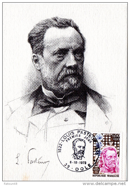 Carte Maximum Louis Pasteur Ob PJ Du 6.10.73 à DOLE (39) - Louis Pasteur