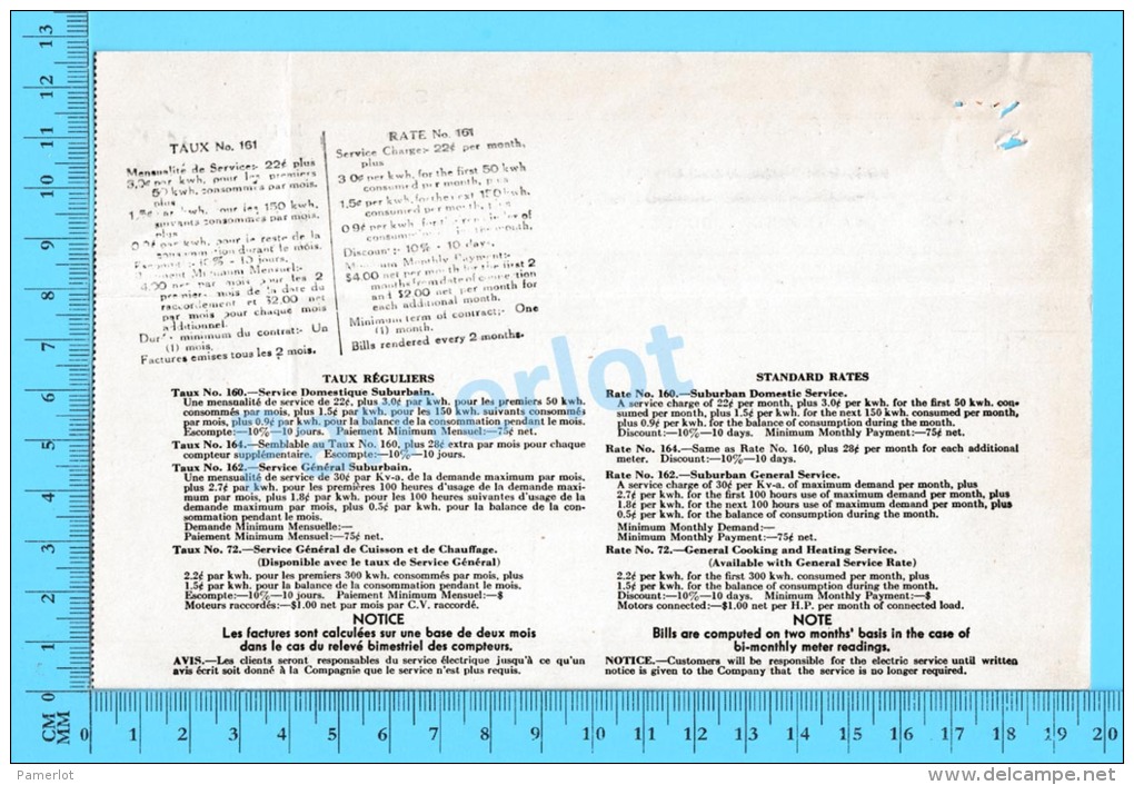 Facture ( Electricité The Shawinigan Water &amp; Power Co., Juge Elie Salvas Sorel 1945 P. Quebec ) - Canada