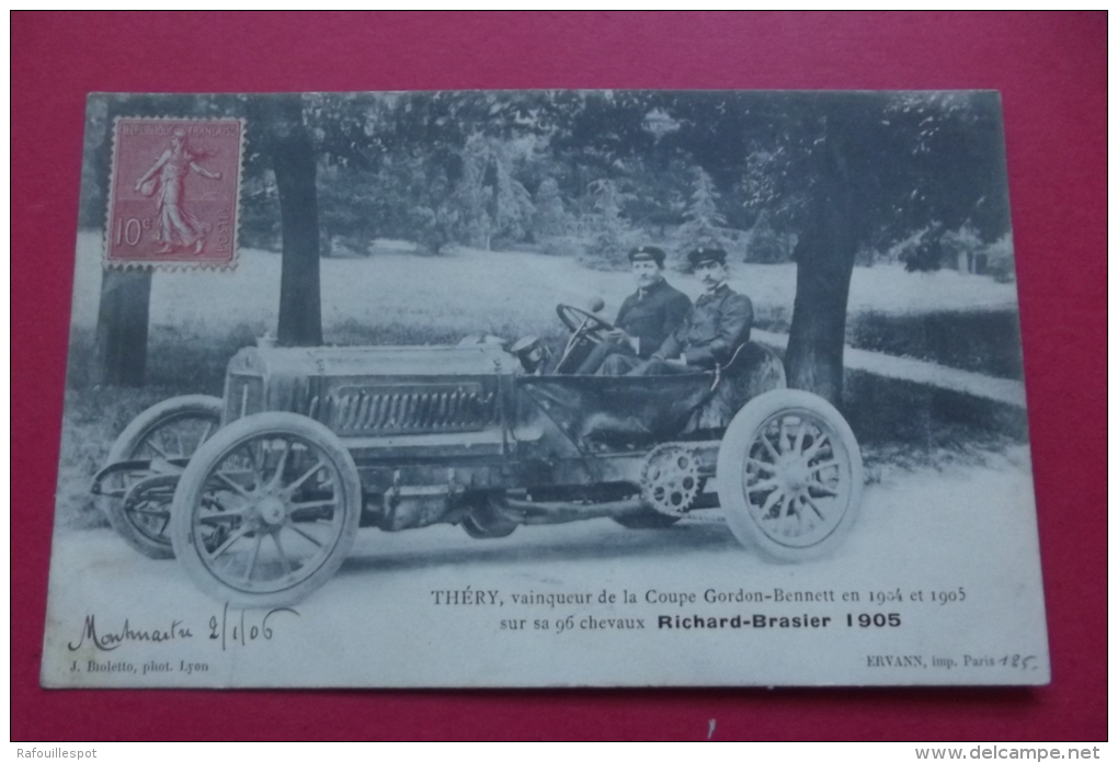 Cp Coupe Gordon Bennet Thery Vainqueur Sur Sa 96 Chevaux Richard Brasier 1905 - PKW