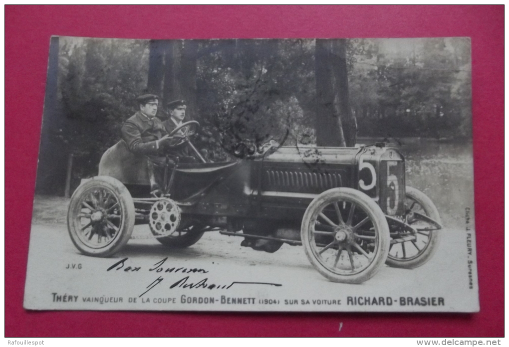 C Photo Coupe Gordon Bennet Thery Vainqueur Sur Sa Voiture Richard Brasier 1905 - PKW