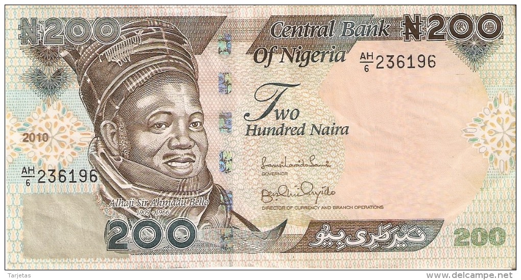 BILLETE DE NIGERIA DE 200 NAIRA DEL AÑO 2010 (BANKNOTE-BANK NOTE) VACA-COW - Nigeria