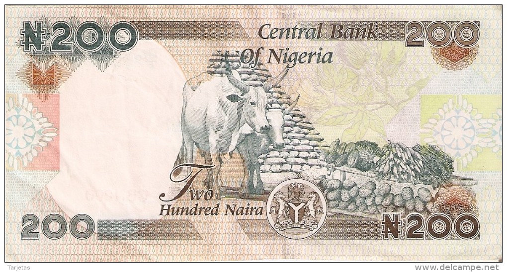 BILLETE DE NIGERIA DE 200 NAIRA DEL AÑO 2010 (BANKNOTE-BANK NOTE) VACA-COW - Nigeria