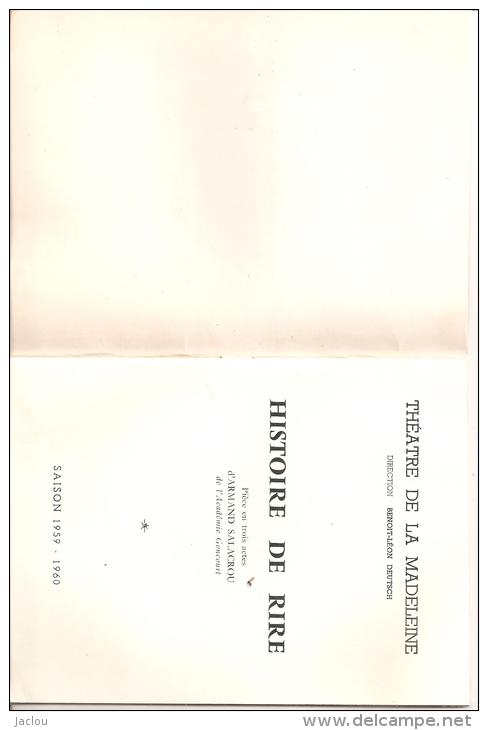 THEATRE DE LA MADELEINE ,DIRECTION BENOIT LEON DEUTSCH "HISTOIRE DE RIRE " ET SES COMEDIENS ,A VOIR !,1959/60 REF 43122 - Autres & Non Classés