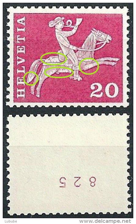 Postreiter, 20 Rp.lilarosa  (Plattenabnützung / Mit K-Nr.)         1960 - Franqueo
