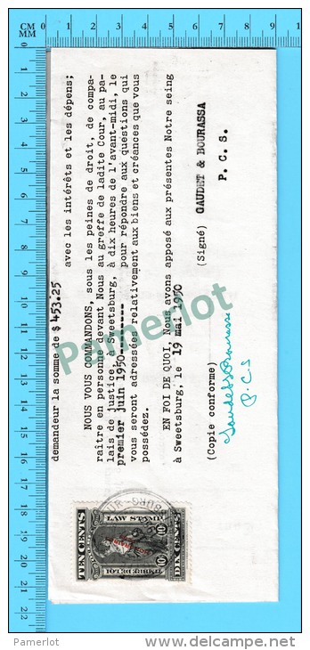 Timbre Taxe Sur Document 1950 ( Law Stamp QL #73, Sur Assignation Vente, Sweetsburg P. Quebec ) - Fiscaux