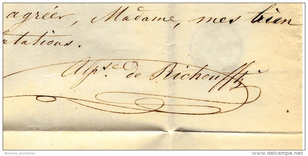 LETTRE ALPHONSE DE RICHOUFFTZ PARIS 1855 à WILOQUET LECOUTRE FILATURES TOURCOING B.R.V.SCANS - 1800 – 1899