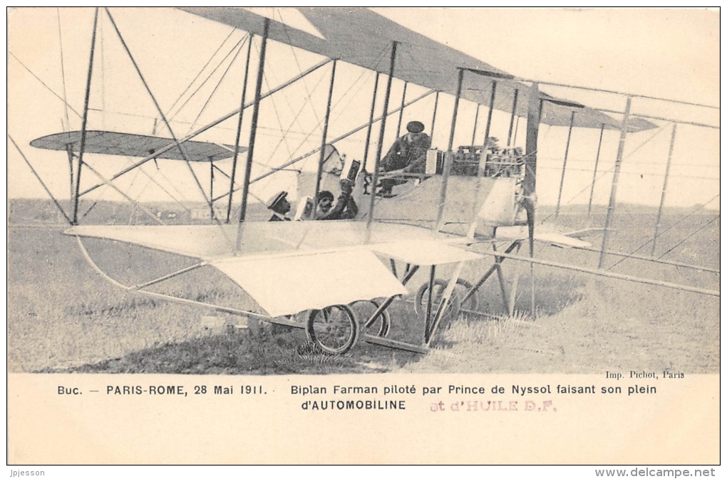 YVELINES  78   BUC  PARIS-ROME 1911 BIPLAN FARMAN PILOTE PAR PRINCE DE NYSSOL FAISANT SON PLEIN D'AUTOMOBILINE  AVIATION - Buc