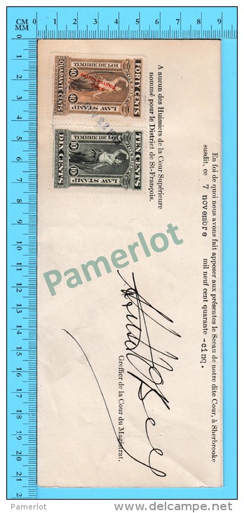 Timbre Taxe Sur Document 1945 ( Law Stamp QL #76, #56  Sur Assignation, Sherbrooke P. Quebec ) - Fiscaux