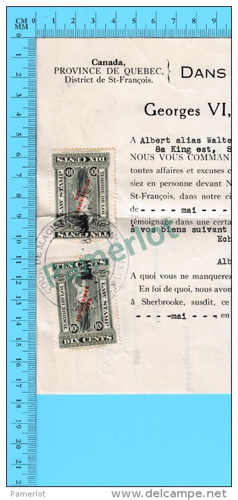 Timbre Taxe Sur Document 1937 ( Law Stamp QL #56, #56 Sur Supoena, Sherbrooke P. Quebec ) - Fiscaux