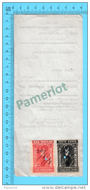 Timbre Taxe Sur Document 1918 ( Law Stamp QL #82, #60 Sur Jugement Par Défaut , Sherbrooke P. Quebec ) - Documents Historiques