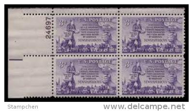 Plate Block -1952 USA Newspaper Boys Stamp Sc#1015 Boy Home Architecture - Numéros De Planches