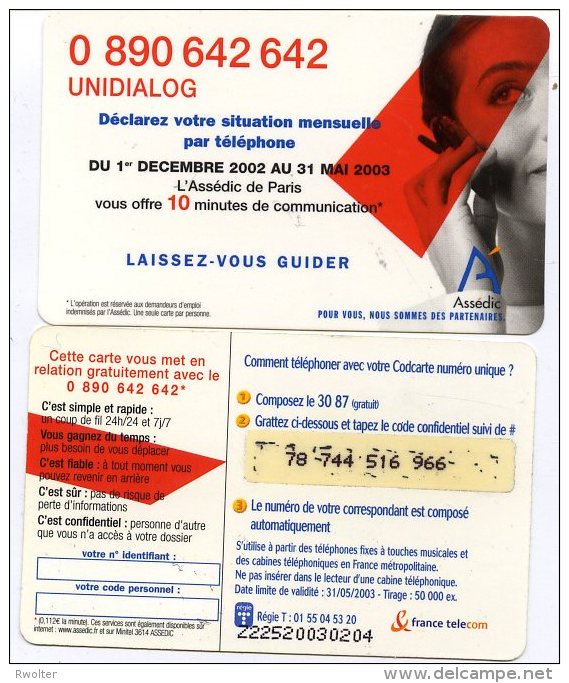 @+ Codcarte France Télécom - UNIDIALOG ASSEDIC Paris - FT Tickets