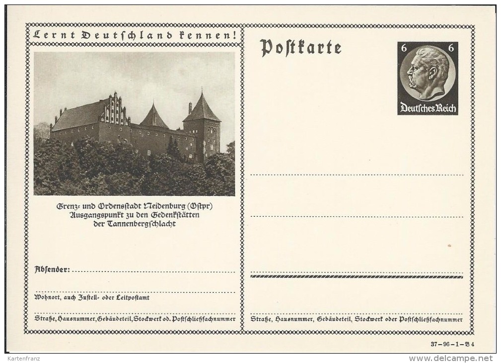 % DR PK BPK GS Postkarte Bildpostkarte Ganzsache P236 Neidenburg Ostpreußen 37-96-1-B4 ** - Sonstige & Ohne Zuordnung