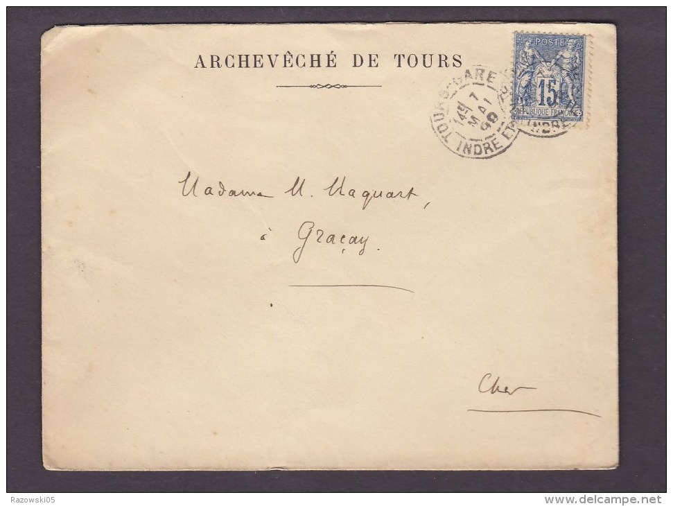 FRANCE TIMBRE LETTRE  ARCHEVECHE TOURS INDRE ET LOIRE MAQUART GRACAY CHER - 1898-1900 Sage (Type III)