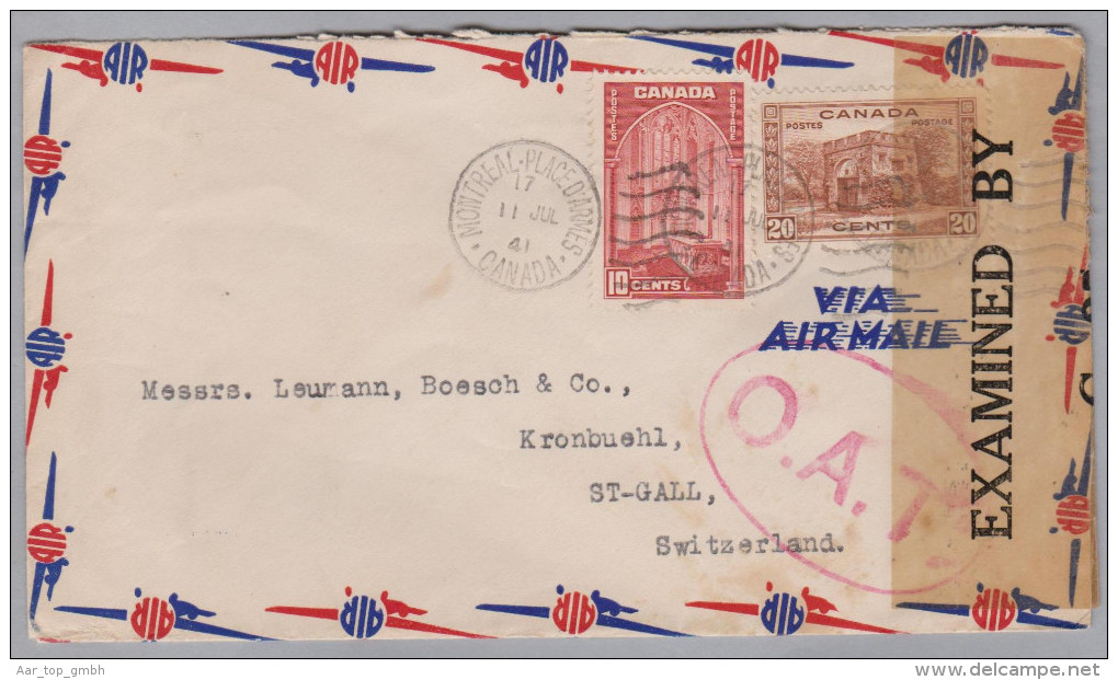 Kanada Canada 1941-07-11 Montréal O.A.T. Zensur-Brief Nach St Gallen - Poste Aérienne