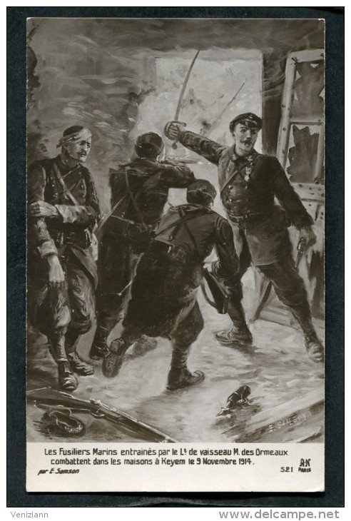 CPA - Les Fusiliers Marins Combattent Dans Les Maisons à Keyem Le 9 Novembre 1914 - Guerra 1914-18