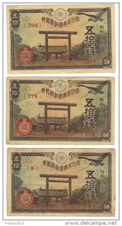 LOT OF  3 JAPAN 50 SEN 1942-44 - Japón