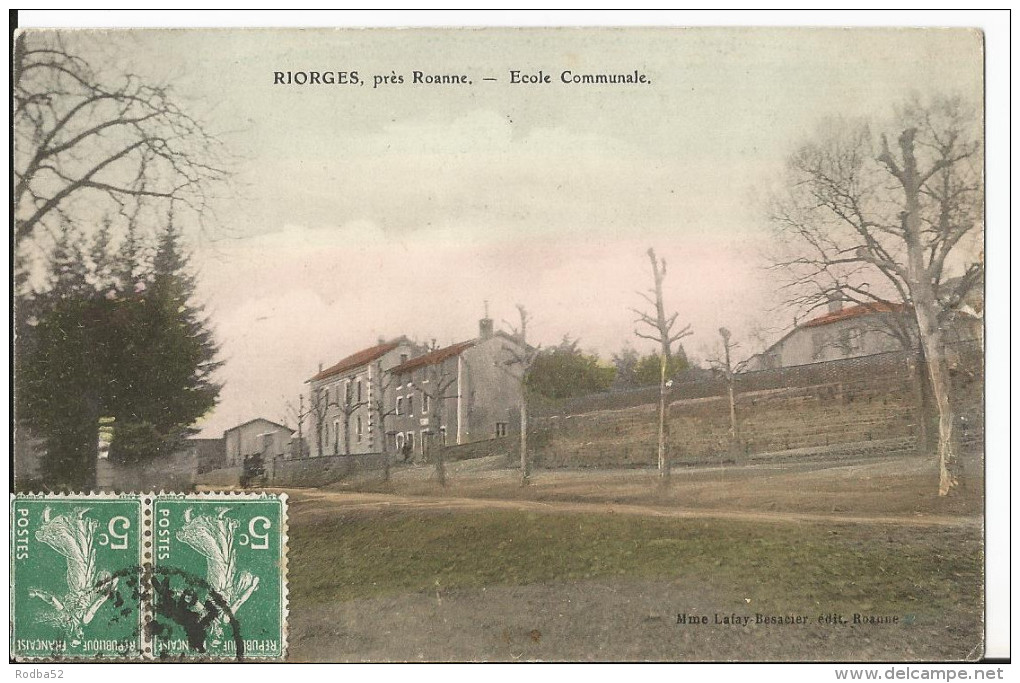 CPA - - Riorges Près Roanne - Ecole Communale - Colorisée - Riorges