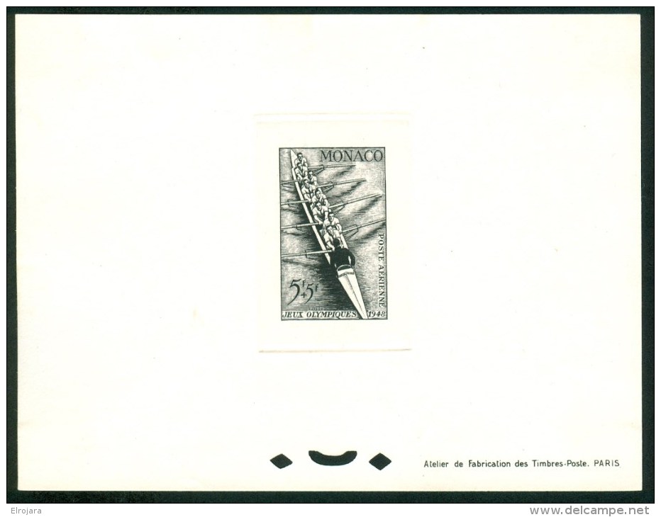 MONACO Dieproof In Black For The Rowing Stamp - Summer 1948: London