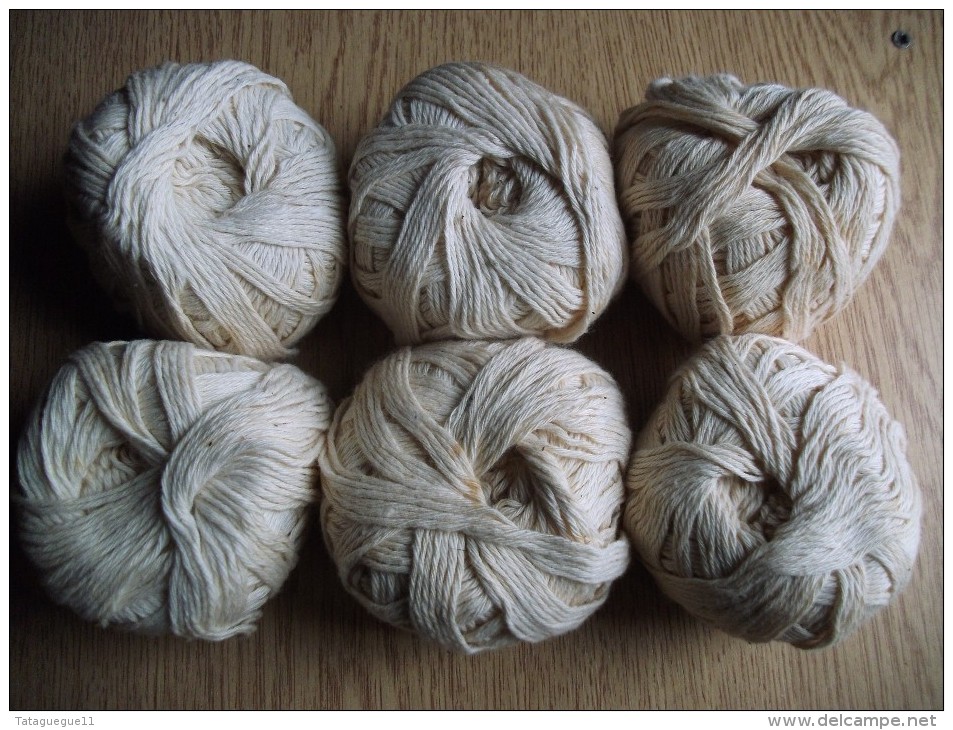 Ancien - Petit Lot De 6 Pelotes De Fil De Coton écru - Wool