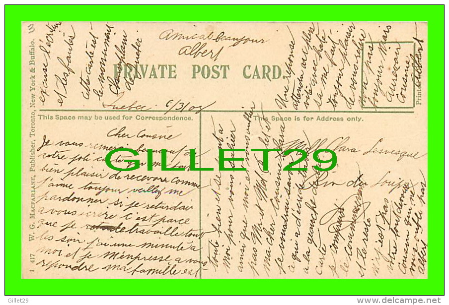 QUÉBEC - CHAMPLAIN MONUMENT - W.G. MACFARLANE PUB. - ÉCRITE EN 1908 - - Québec - La Cité