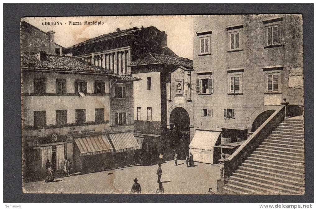 CORTONA PIAZZA MUNICIPIO FP V SEE 2 SCANS ANIMATA LIEVE MACCHIA - Altri & Non Classificati