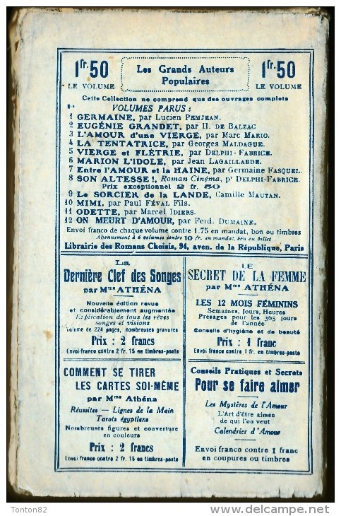 Paul Féval - Outragée - " Les Grands Auteurs Populaires "  - ( 1922 ) - 1901-1940