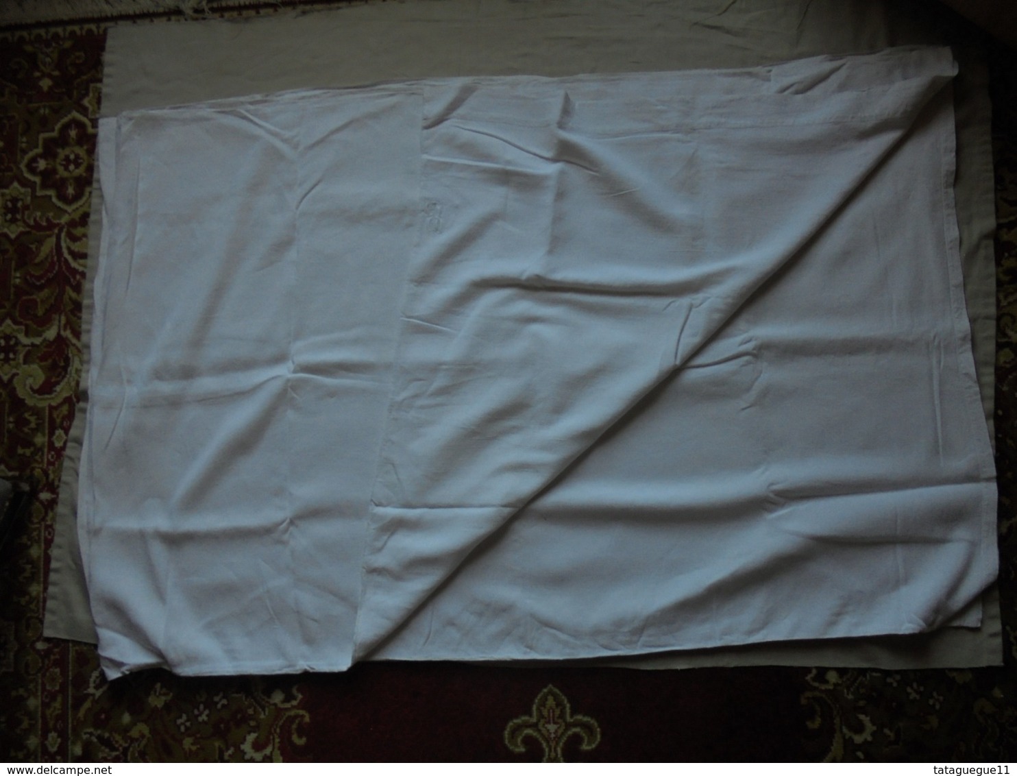 Ancien - Grand drap blanc (2 pans réunis) monogramme DS