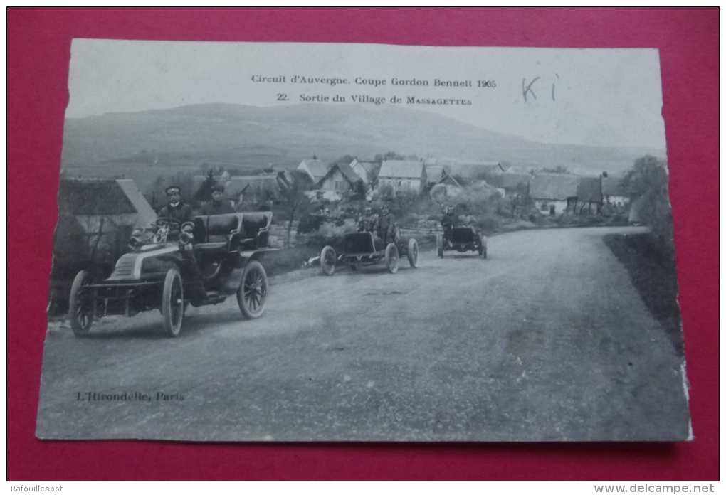 Cp  Circuit D'auvergne Coupe Gordon Bennet 1905 Sortie Du Village De Massagettes - PKW