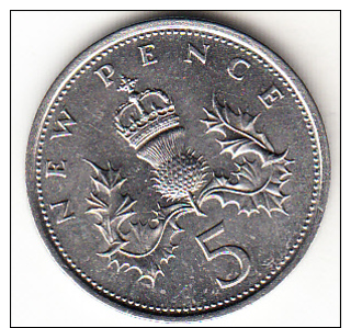 GRAN BRETAÑA 1971  5   NEW PENCE (5  PENIQUES NUEVOS ) ELISABETH II  NUEVA SIN CIRCULAR   CN4291 - 2 Pence & 2 New Pence