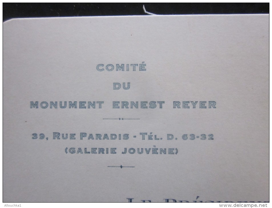 Faire Part Pour La Cérémonie Du Dimanche 16 Déc 1934 Comité Du Monument Ernest Reyer Inauguration Du Monument Marseille - Autres & Non Classés