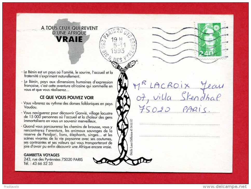 Bénin - Carte Publicitaire - Gambetta Voyages - Benín