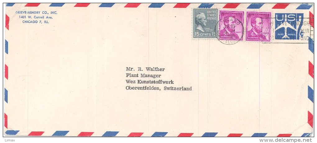 Chicago James Buchanan Lincoln Air Mail Flugzeug Reliefdruck Feder Give Enough Trough Your ... - 1961-80