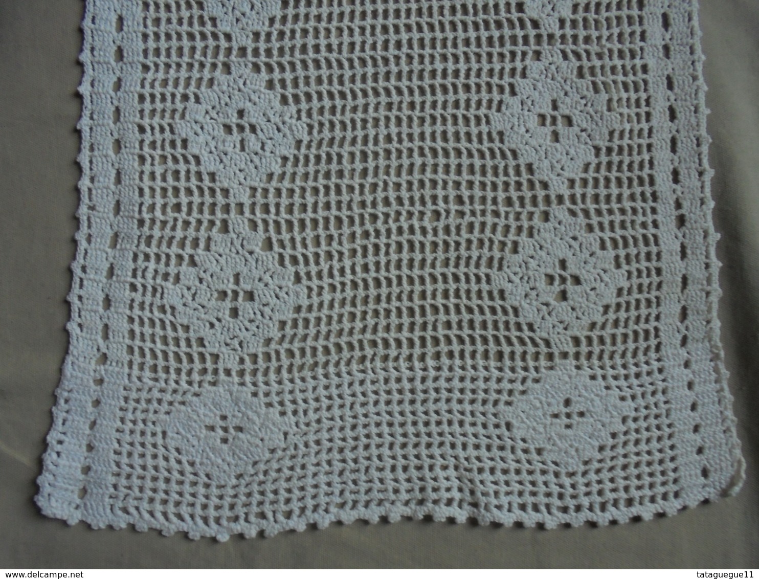 Ancien - Petit Rideau Filet En Coton Crocheté Main - Rideaux