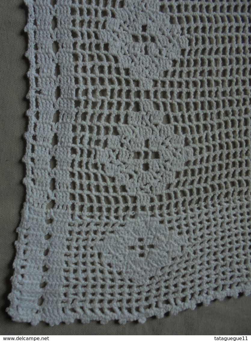 Ancien - Petit rideau filet en coton crocheté main