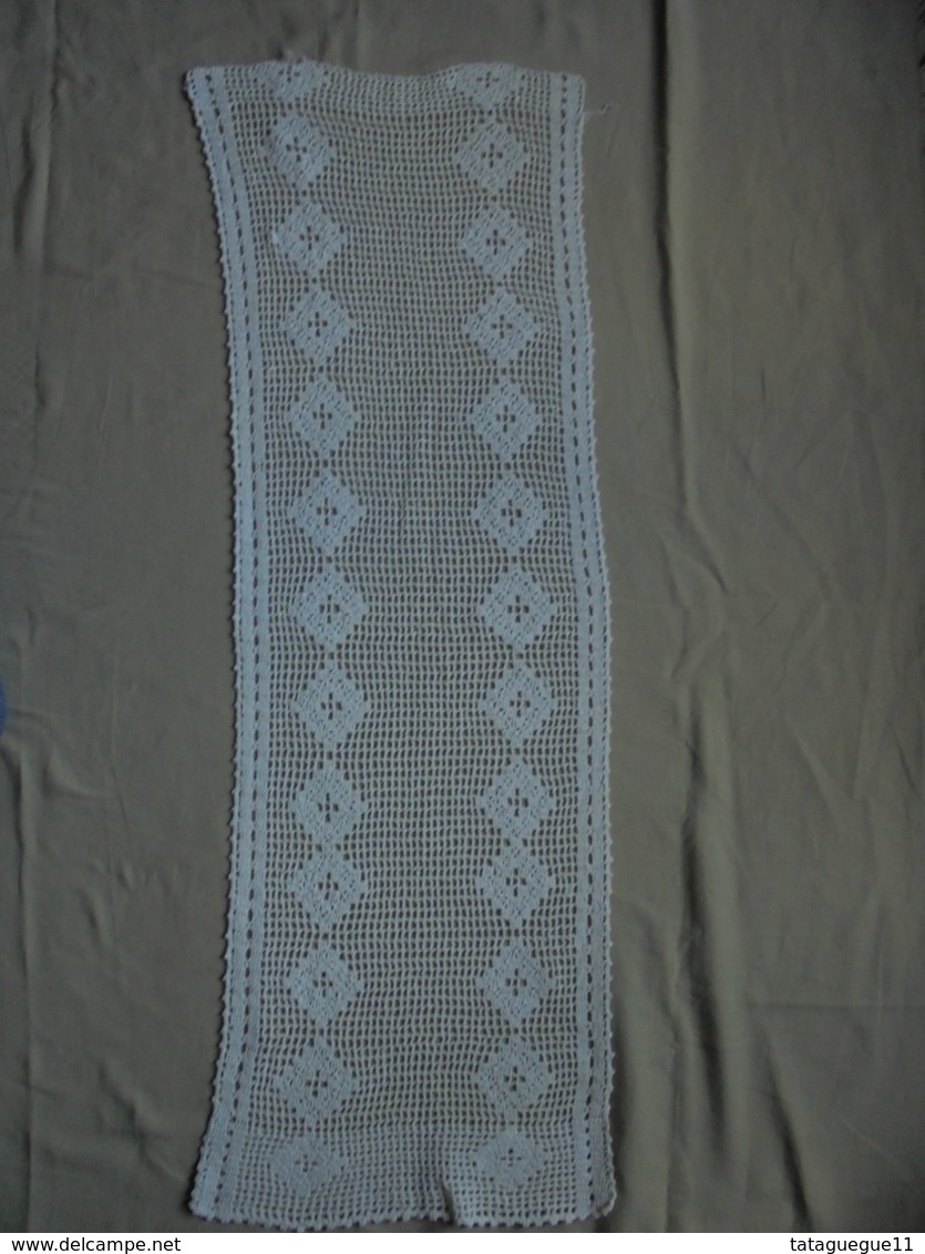 Ancien - Petit rideau filet en coton crocheté main