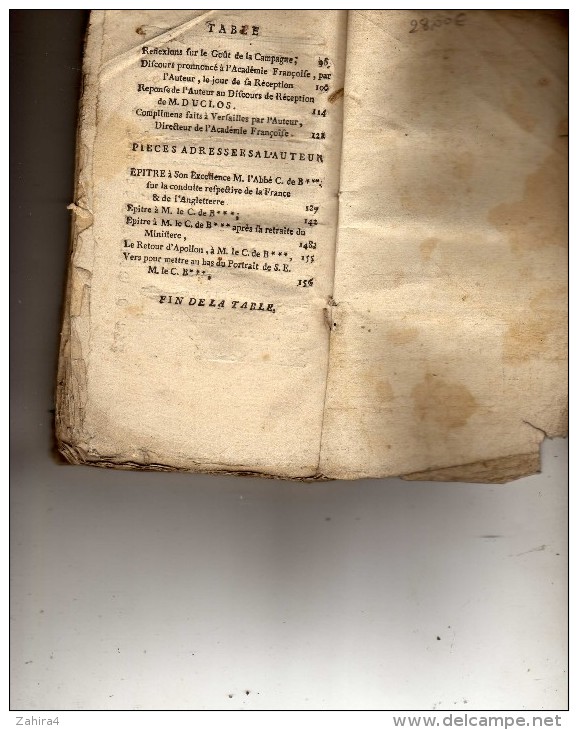 Oeuvre Complète De M. Le C. Deb*** Acad. Fr. - Réflexion, Lettre à Mm La C. De***, Nouvel Elise'e A M. De***, Portrait D - 1701-1800