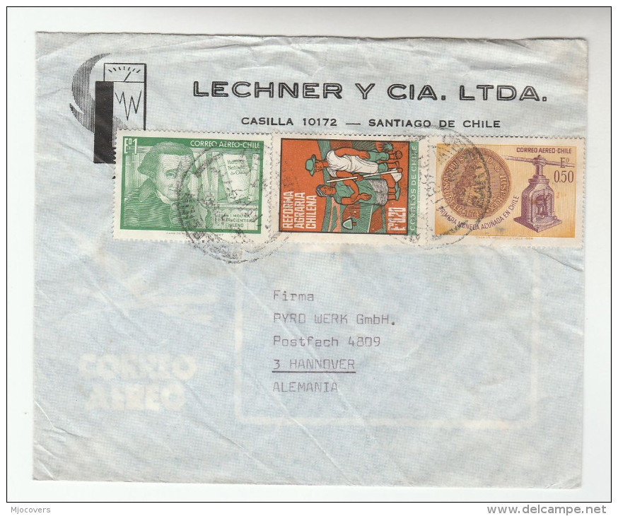 1969 Air Mail CHILE Illus ADVERT COVER Stamps 0.50 COIN 0.20 AGRICULTURE  E1 MOLINA  To Germany Hunger - Chile