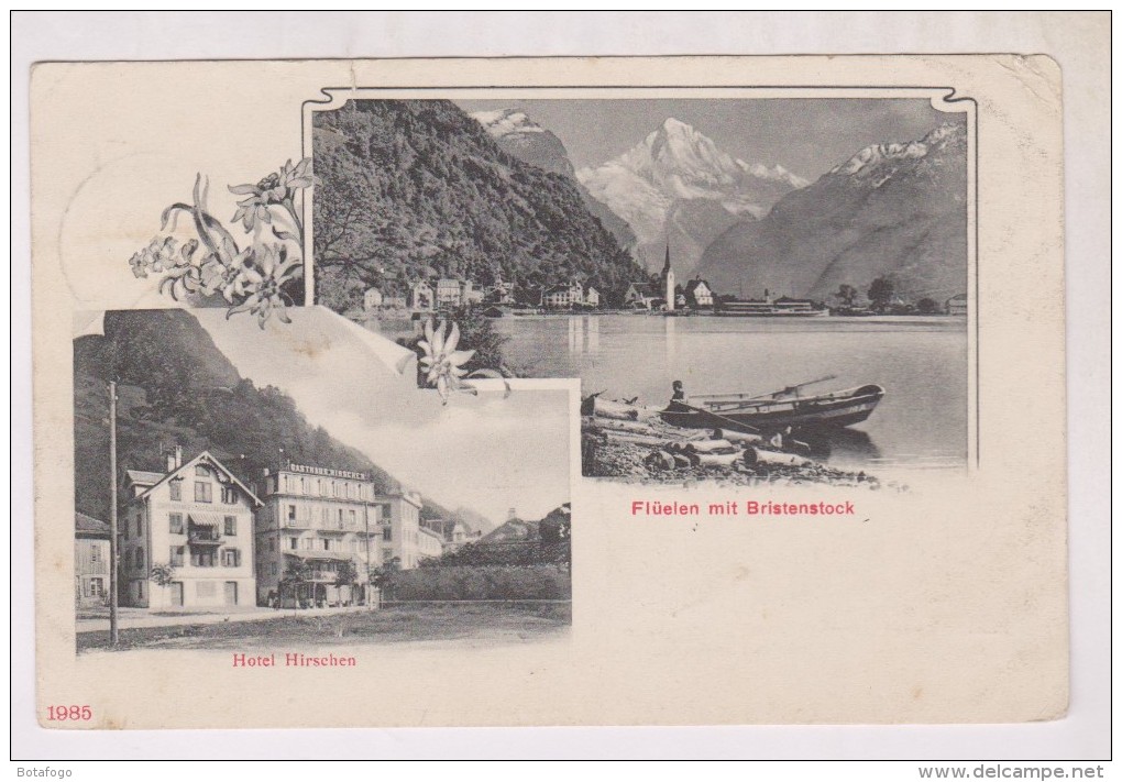 CPA FLUELEN MIT BRISTENSTOCK, MULTIVYES HOTEL HIRSCHEN,   En 1906!! (voir Timbre) - Flüelen