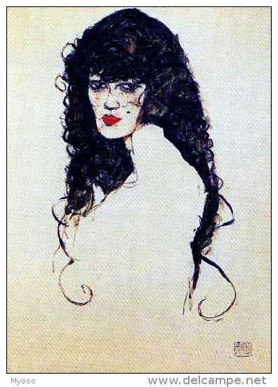 Egon SCHIELE Femme A La Chevelure Noire,1914, Carte Moderne - Schiele