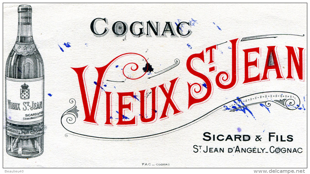 COGNAC    VIEUX SAINT-JEAN    SICARD & FILS   SAINT-JEAN D'ANGÉLY  COGNAC - Landwirtschaft
