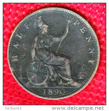 1 PIECE ANGLETERRE HALF PENNY 1890 VICTORIA D : G : BRITT : REG : F : D :  N° 174 - Autres & Non Classés