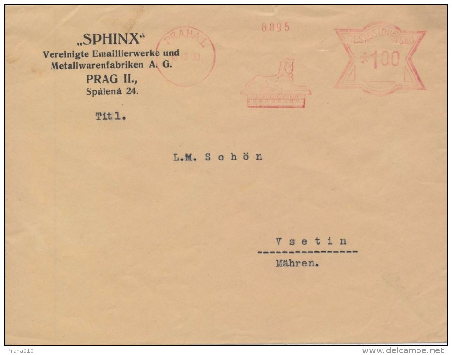 J0308 - Czechoslovakia (1930) Praha 1: "SPHINX" United Enamelled Works And Metal Goods Factories AG; Logo: Sphinx - Egiptología