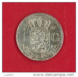 OLANDA - NEDERLAND 1957, Uncirculated Coin, XF, 1 Gulden , Juliana - , 0.720 Silver Argento - Ossido Naturale Non Pulita - Monete D'Oro E D'Argento