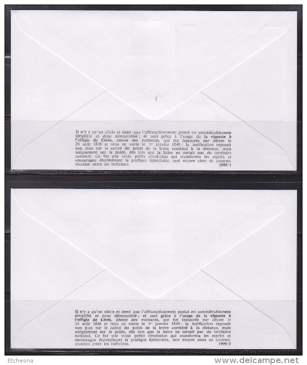 = 150è Anniversaire 1er Timbre Français 2 Enveloppes 1er Jour Paris 01.01.99 N°3211 Et 3212 Cérès Rouge Et Cérès Noir - 1990-1999