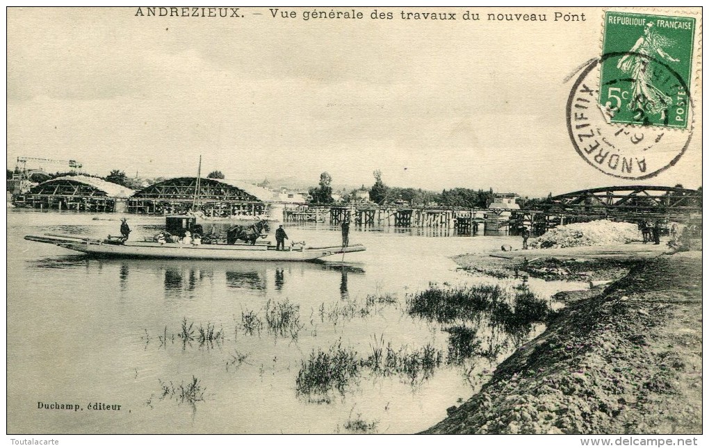 CPA 42 ANDREZIEUX VUE GENERALE DES TRAVAUX DU NOUVEAU PONT 1909 - Andrézieux-Bouthéon