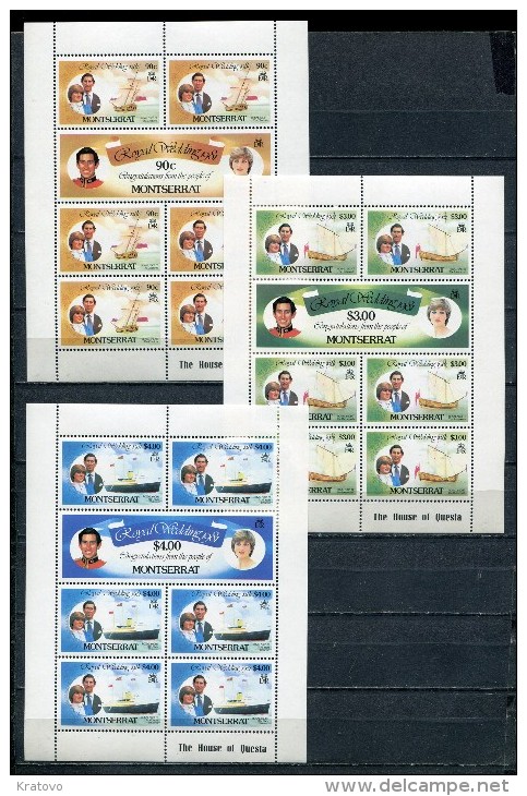 MONTSERRAT 1981  Mi #  465 - 470 Princes Diana And Charles  3 SHEETS  MNH - Montserrat