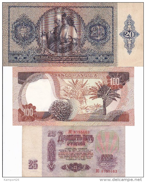 WORLD COLLECTION 20 25 100 ANGOLA Hungary USSR Escudos Pengo Roubles LOT Scan - Autres & Non Classés